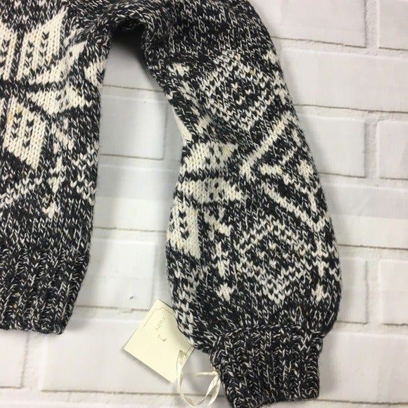 New Gray Wool Blend Nordic Snowflake Bell Sleeve Cropped Sweater womens M NWT - Picture 3 of 8